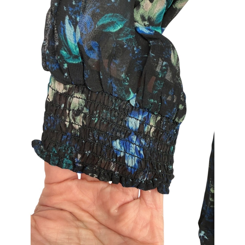 NWT Anthropologie Ruched Floral Mini Dress Black Blue Size XS Fairy Feminine - Picture 14 of 15